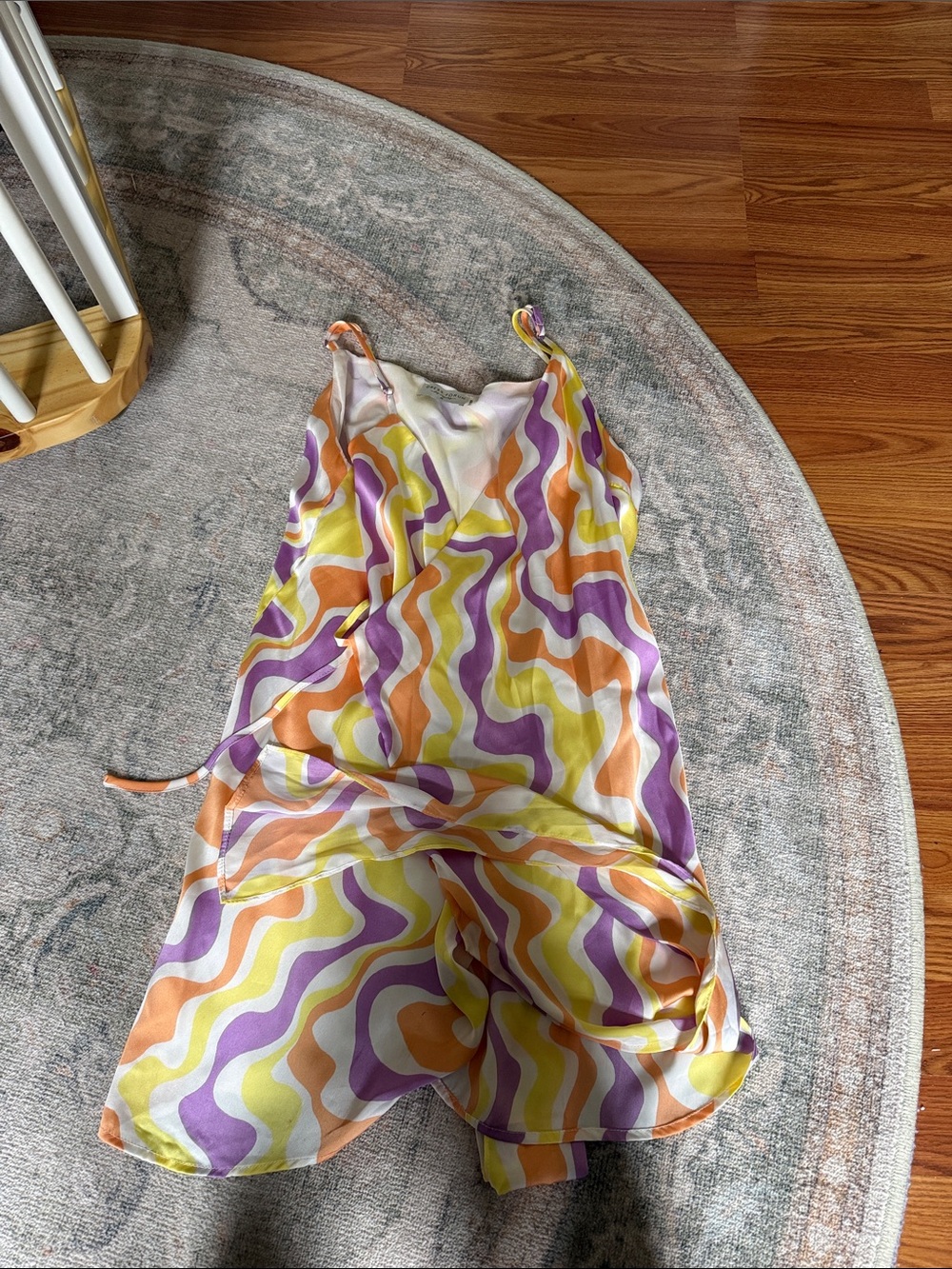 Gorgeous Vibrant Swirl Satin Wrap dress in Yellow, Purple & Orange